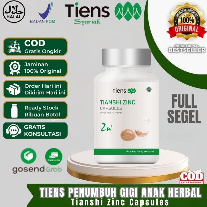 TIANSHI TIENS ZINC PENUMBUH GIGI ORIGINAL 1 BOTOL 60 KAPSUL BERSEGEL DEWASA BAYI ANAK BERLUBANG BOLO