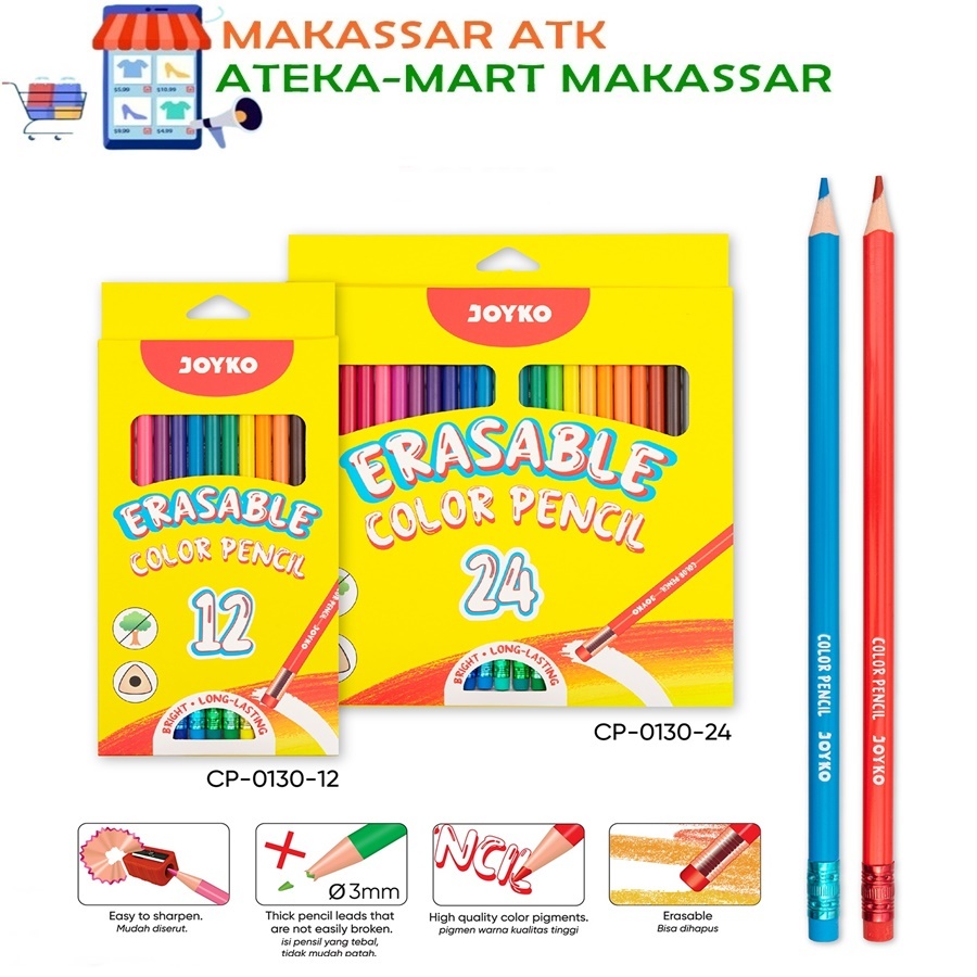 

JOYKO ERASABLE COLOR PENCIL PENSIL WARNA DAPAT DI HAPUS CP-0130 TRIANGLE GRIP