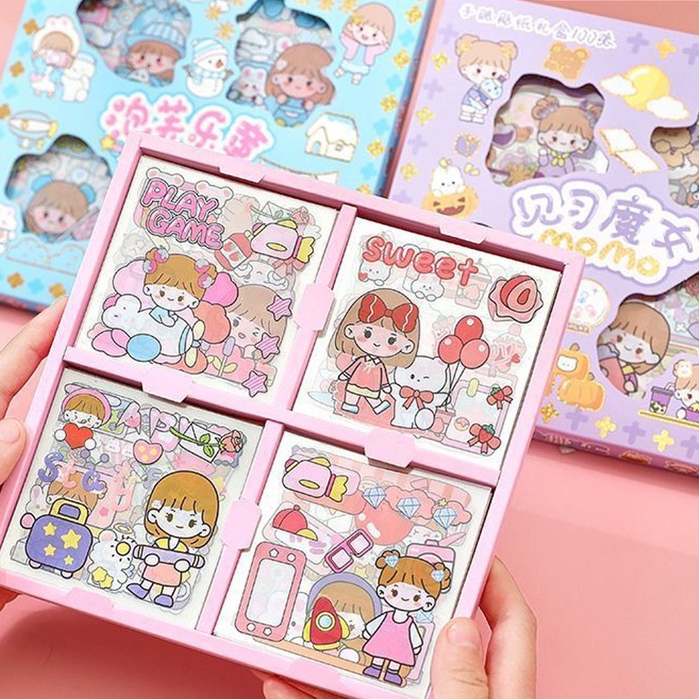 

100 Lembar Stiker Motif Momo Kartun Korea Lucu Anti Air Dekorasi Handbook Scrapbook Sticker DIY