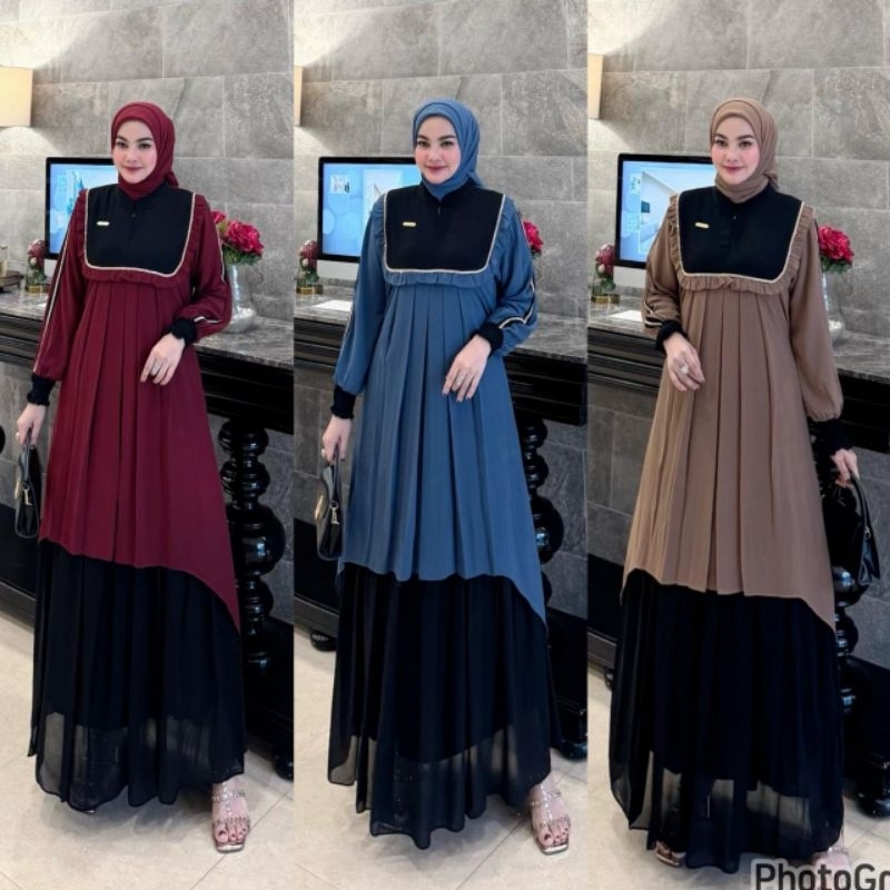 *Hizanah Set hijab segi empat premium*Dress Melayu set hijab