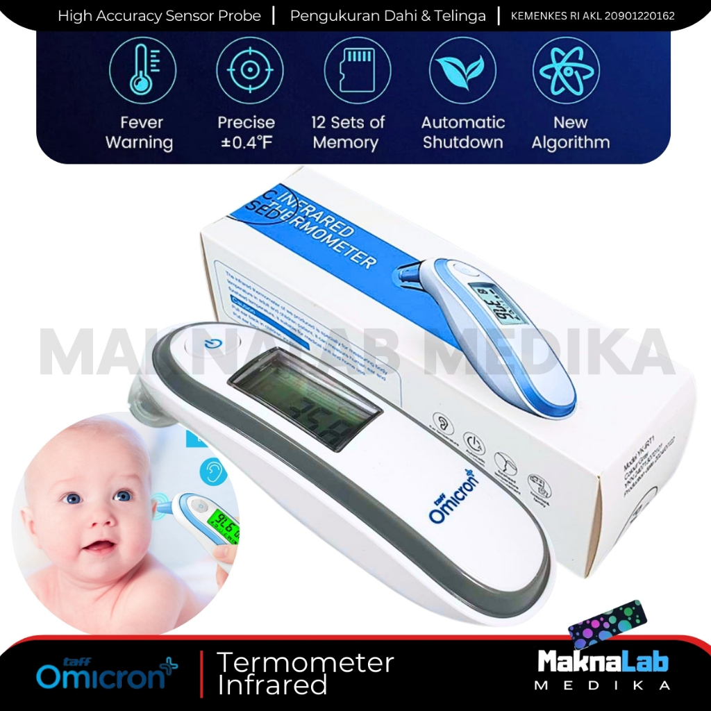 taff Omicron Thermogun Termometer Digital / Termometer Infrared Non Contact Dahi dan Telinga