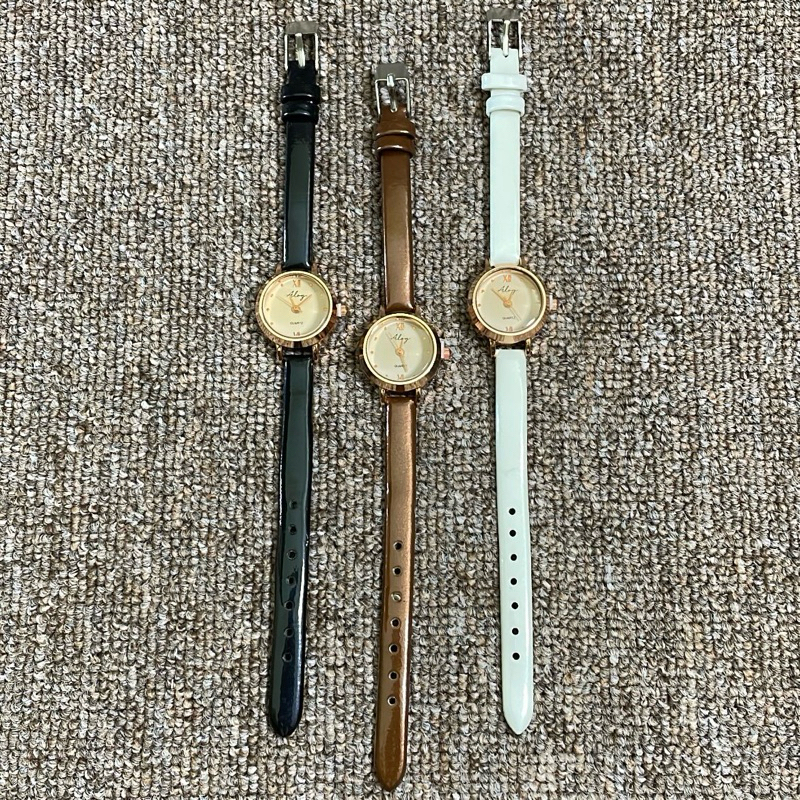 Jam Tangan Kulit Glossy Wanita, Jam Analog, Jam Tangan Bulat Kecil