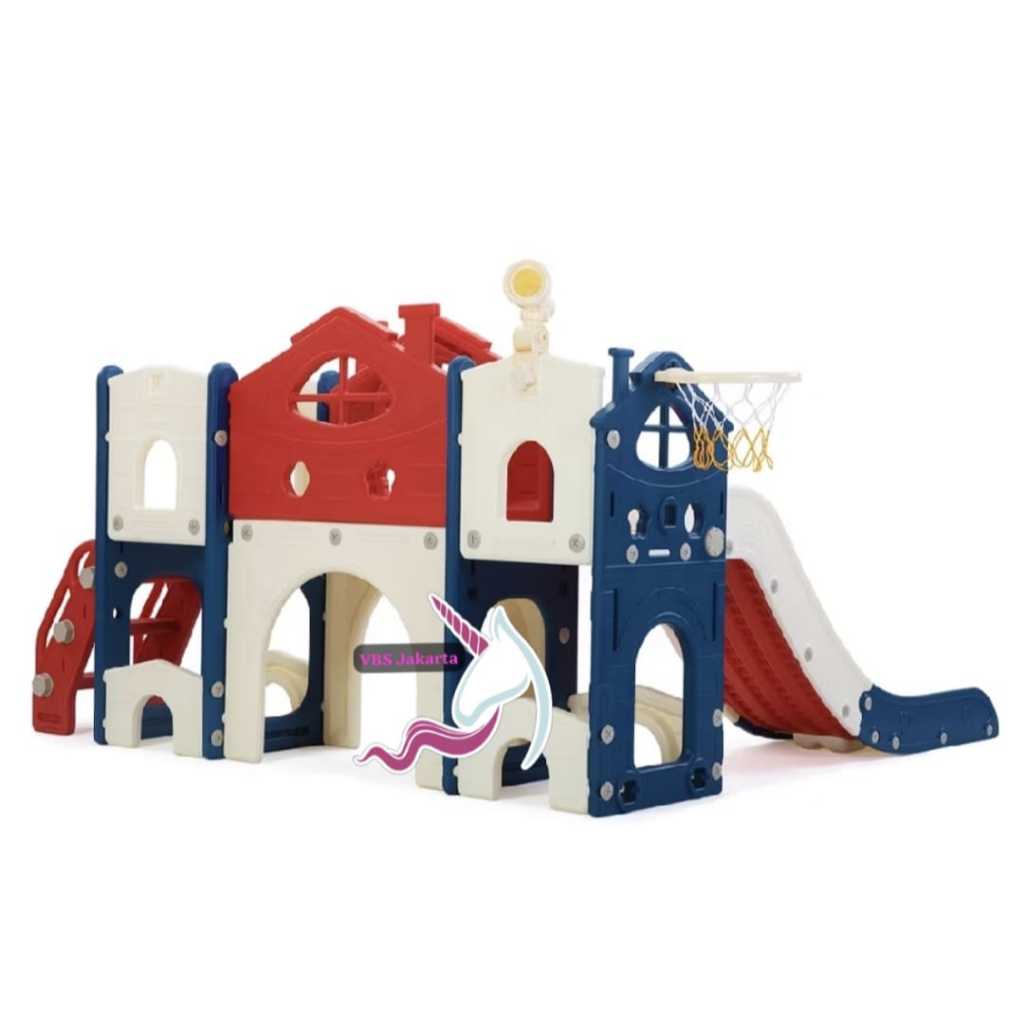 PLAYGROUND RUMAH 3IN1 RING BASKET AYUNAN SWIMG SLIDE SET HIJAU BIRU TUNNEL TEROWONGAN STORAGE BOX FR