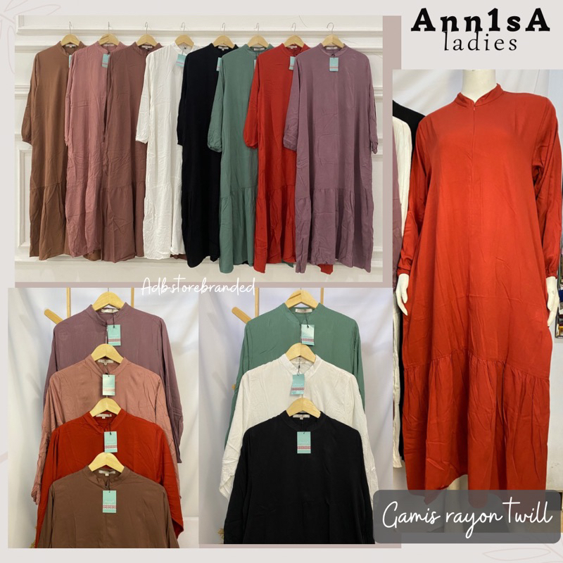 Anni5a Ladies Gamis polos wanita rayon twill Long dress polos wanita resleting depan busui lengan pa