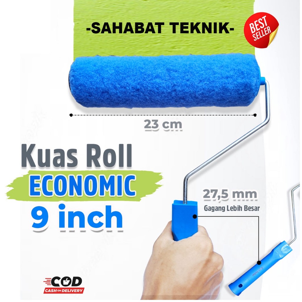 Kuas Roll Besar Bulu 9” + Gagang Murah / Kwas Koas Rolan Gagang Panjang 9 Inci / Kuas Rolla Cat 9 in