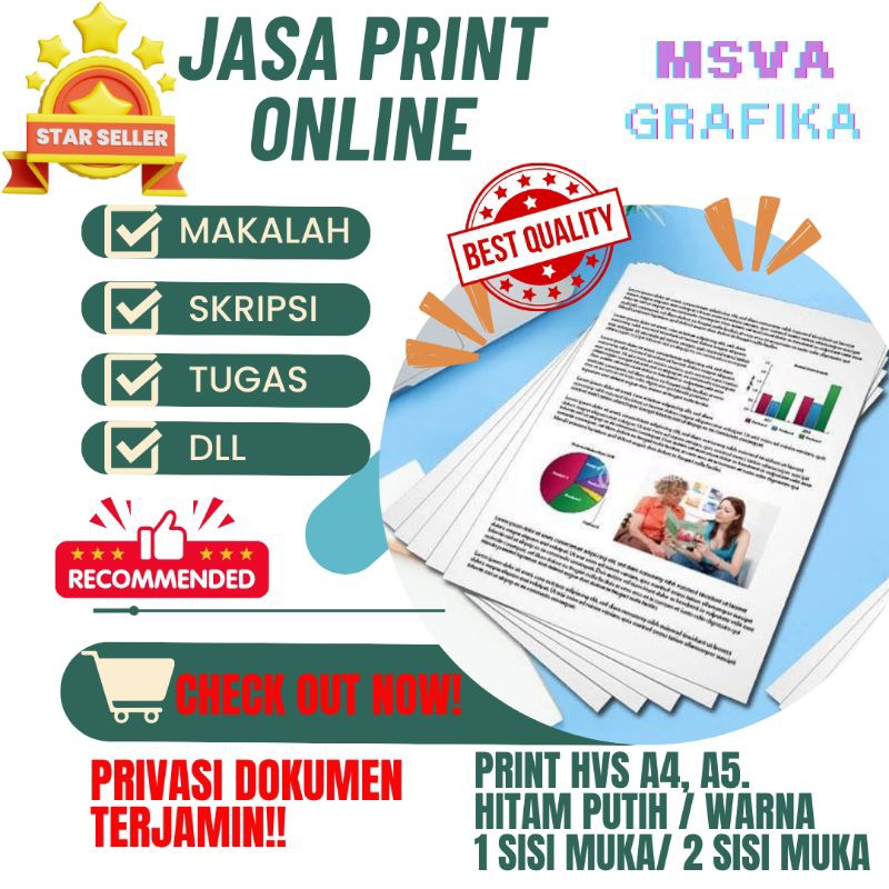 

PRINT A4/ Cetak kertas A4, (MINIMAL 20 LEMBAR) Buku, Makalah, Skripsi, Tugas, Soal A4 BW/COLOR.