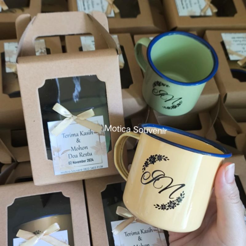 Souvenir Gelas Enamel Sablon Kemas Mika Box Besek
