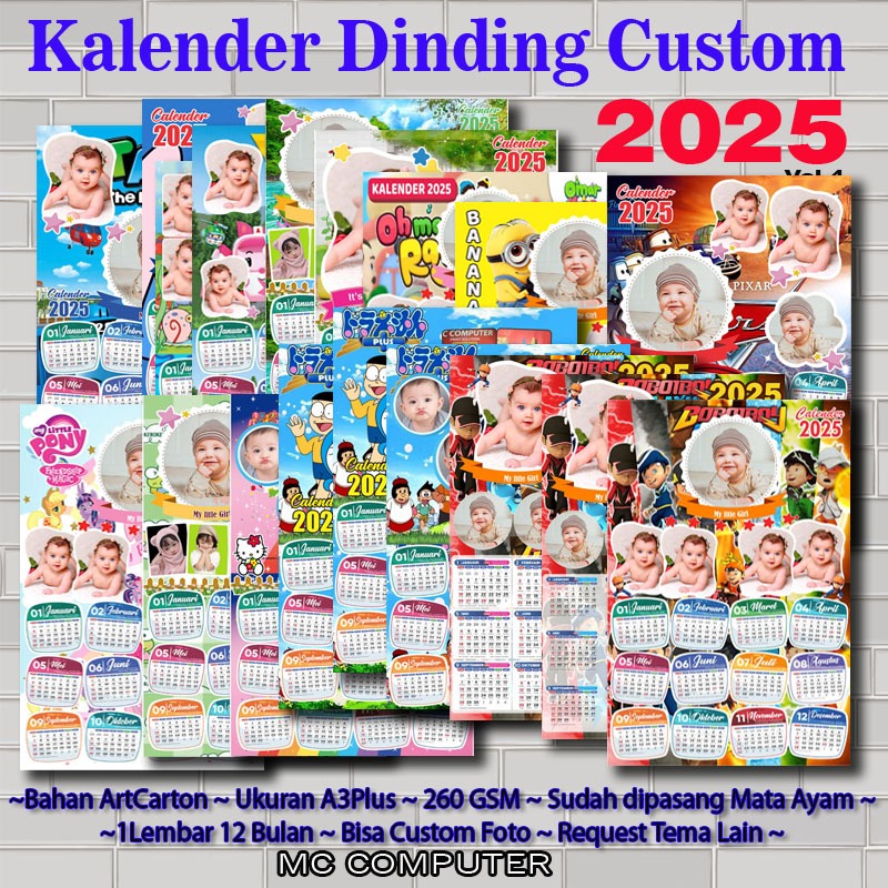 

Kalender 2025 Foto Sendiri Design Custom Ukuran 32x48cm Plus Gantungan Eyelet K221