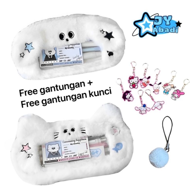 

KOTAK PENSIL LUCU KOREA BULU KAPAS STATIONERY BAG BAHAN LEMBUT GEMES, FREE GANTUNGAN KUNCI MULTIFUNGSI SB-1