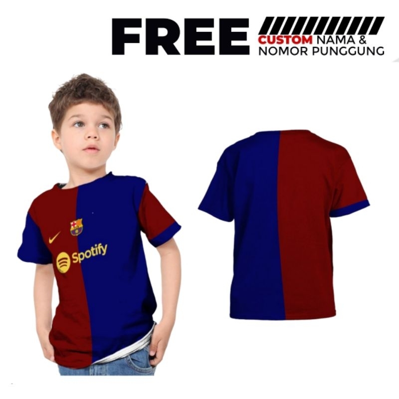 Kaos Jersey Bola Anak Printing Barcelona Custom Nama