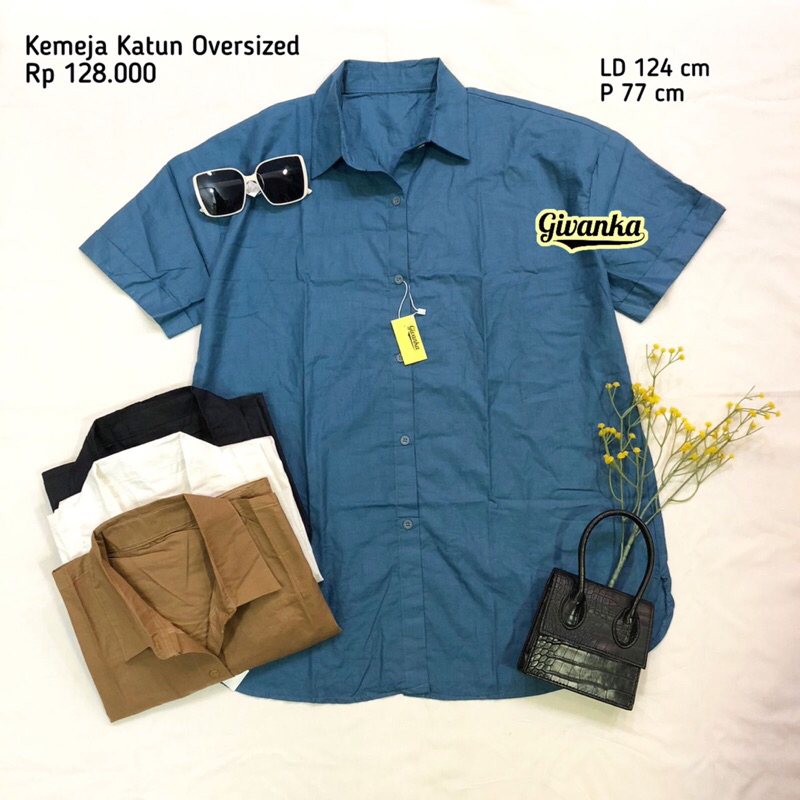 KEMEJA KATUN OVERSIZED // KEMEJA LENGAN PENDEK OVERSIZED // KEMEJA BASIC WANITA