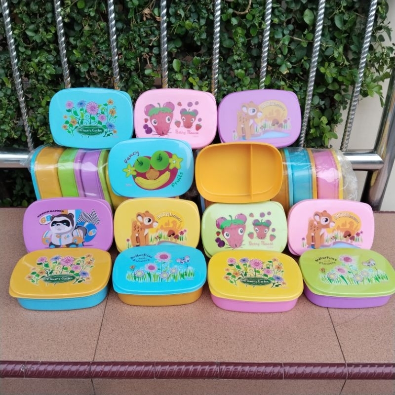 12 Pcs Tepak Makan / Lunchbox/ Kotak Makan Plastik 2 Sekat