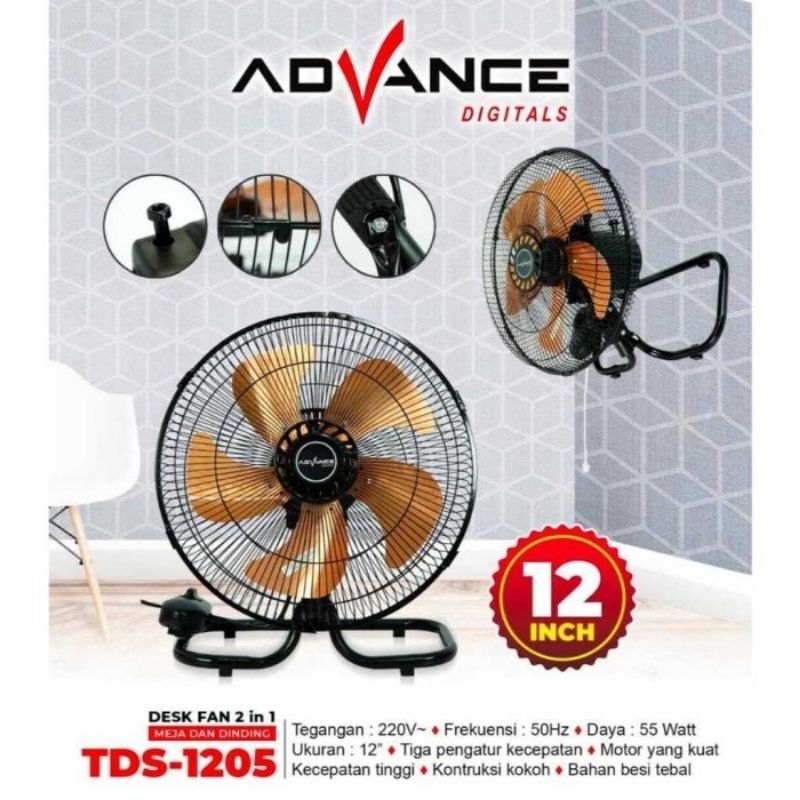 Advance TDS-1205 Kipas Angin Meja dan Dinding 2IN1 12 inch Kipas Angin Besi / Kipas advance tds-1205