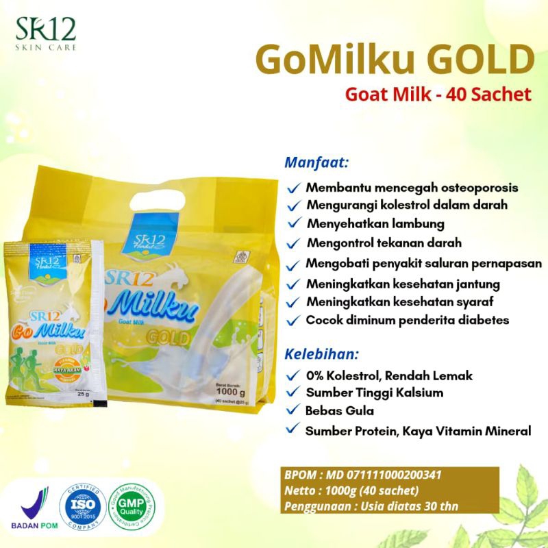 

Gomilku Gold SR12 Herbal Kemasan 1kg 40 Sachet Susu Kambing Etawa - Susu Menjaga kesehatan Tulang - Susu Kambing Etawa Bubuk Tanpa Gula BPOM