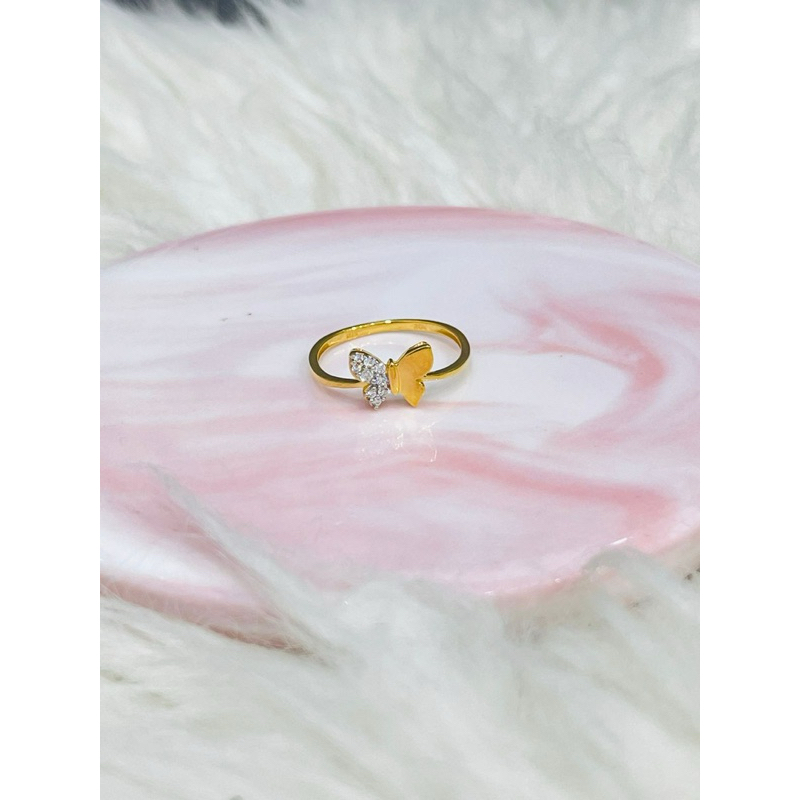 cincin kupu kupu permata polos uk 14 emas asli kadar 875