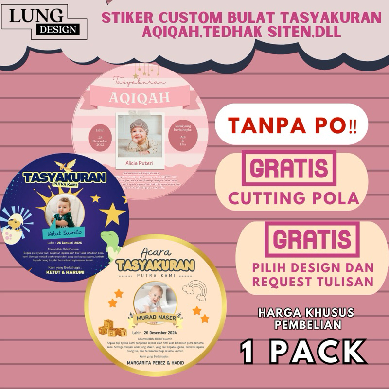 

TIDAK PO [HARGA 1 PACK] STIKER BULAT TASYAKURAN AQIQAH, TEDHAK SITEN/ STICKER AQIQAH CUSTOM / STICKER FOTO DESAIN SENDIRI AQIQAH ,KELAHIRAN BAYI,TEDHAK SITEN/ STIKER BULAT TEDHAK SITEN BAYI / STIKER NASI JAJAN TASYAKURAN AQIQAH