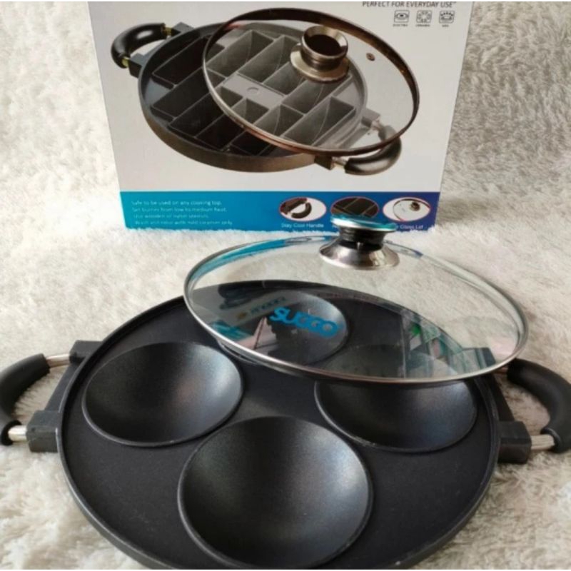 Cetakan Kue Serabi Teflon 4 Lubang Suggo / Cetakan Serabi Teflon lubang 4 Tutup kaca Suggo