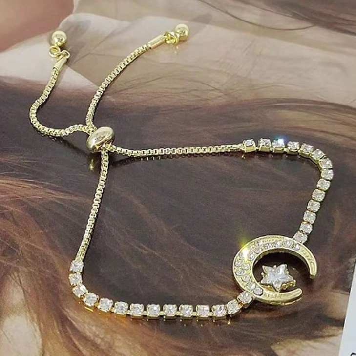 Gelang Wanita Emas Imitasi Titanium Star Moon Model Serut- Model Bracelets