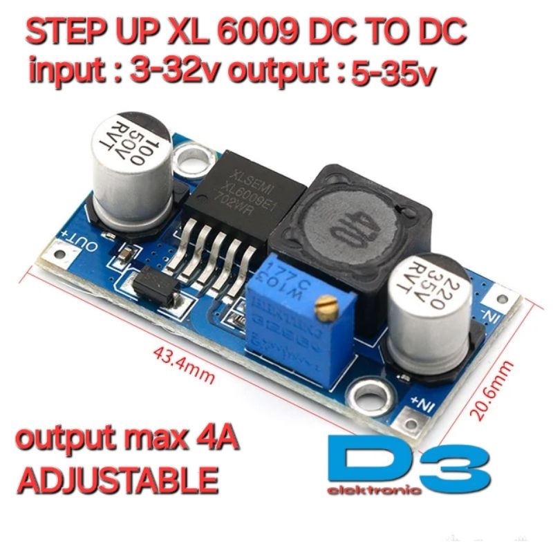 STEP UP XL6009 KIT DRIVER INVERTER DC TO DC ADJUSTABLE XL 6009 MODUL KIT STEP UP BIRU