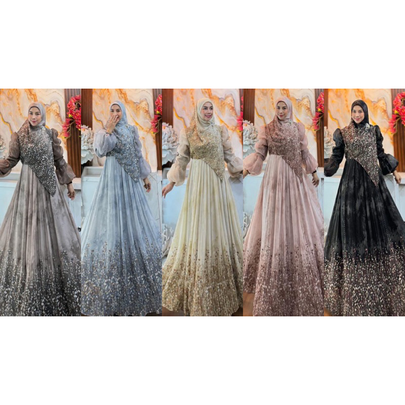 Ready Gamis gamis syari Humaira Original terbaru - gamis scraf set hitam humaira - gamis syari dusty