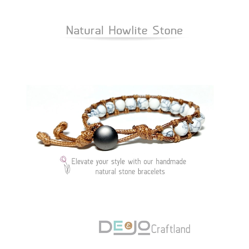 Gelang batu alam Howlite I Pirus Putih