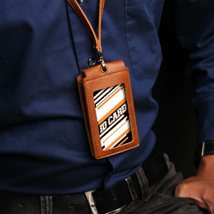 

Obral Murah Nametag Lanyard Id Card Kalung Kulit Holder Nama Front Id Card Dompet Kartu Magnet Custom