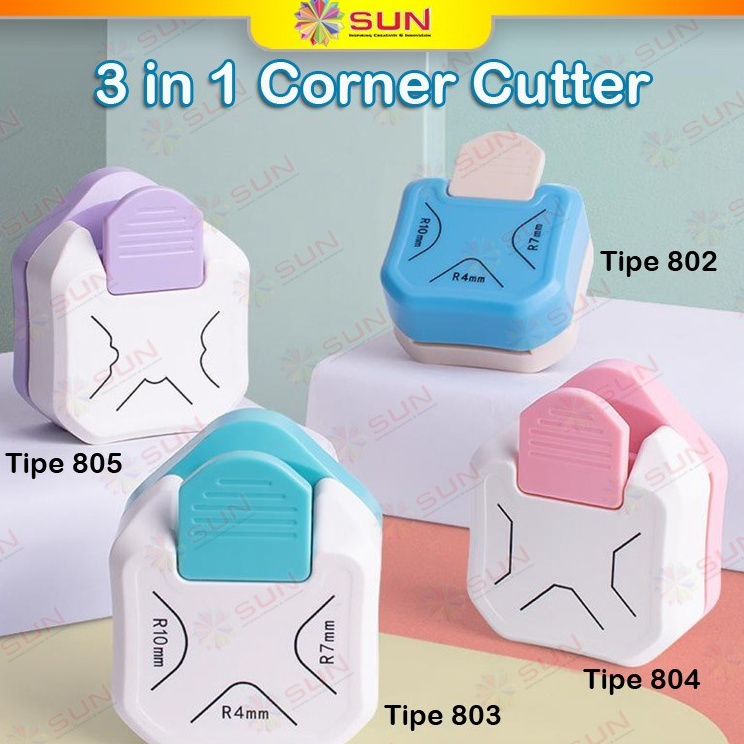 

Lebih Berkualitas Round Corner Cutter 3 in 1 Pemotong Sudut Corner Puncher Rounder Pemotong Ujung Kertas Plastik pembolong kertas