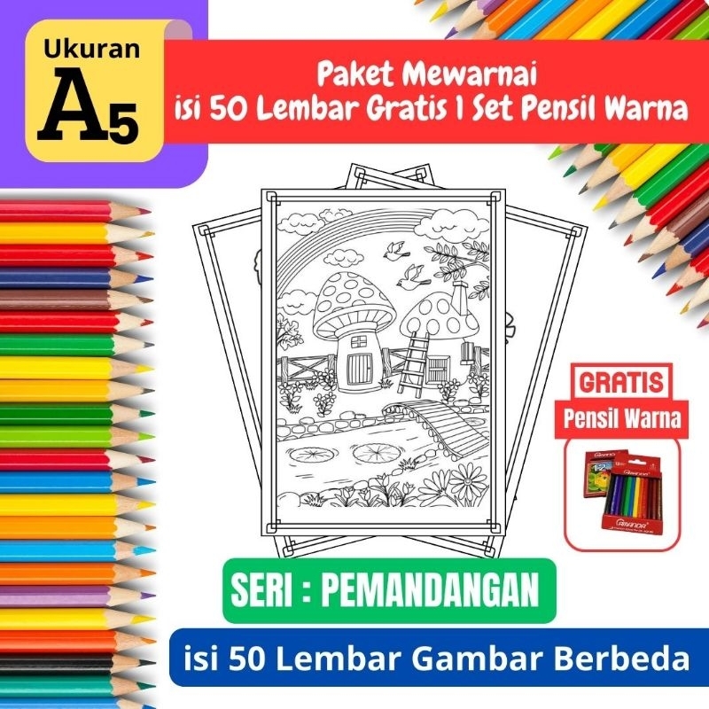 

| EDISI PEMANDANGAN | Promo Termurah Paket Mewarnai isi 50 Lembar Gratis 1 Set Pensil Warna Edisi Pemandangan