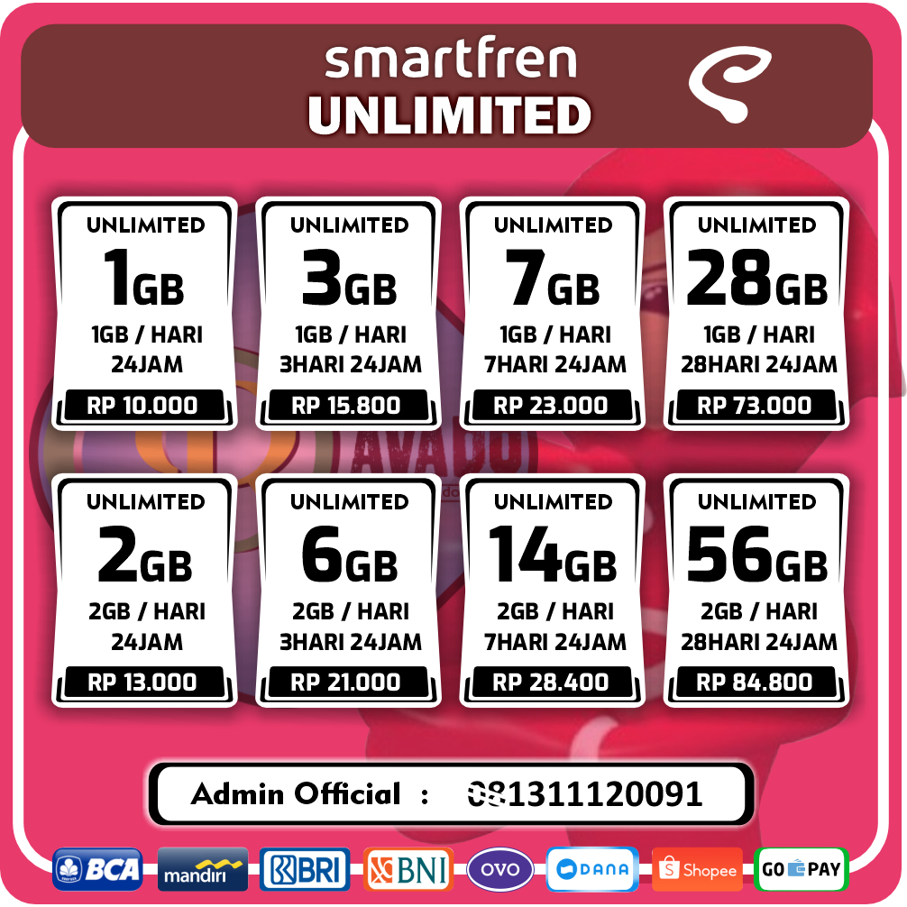 PAKET INTERNET DATA KUOTA VOCER MURAH SMARTFREN 4G UNLIMITED MIFI 10GB 16GB 30GB 60GB
