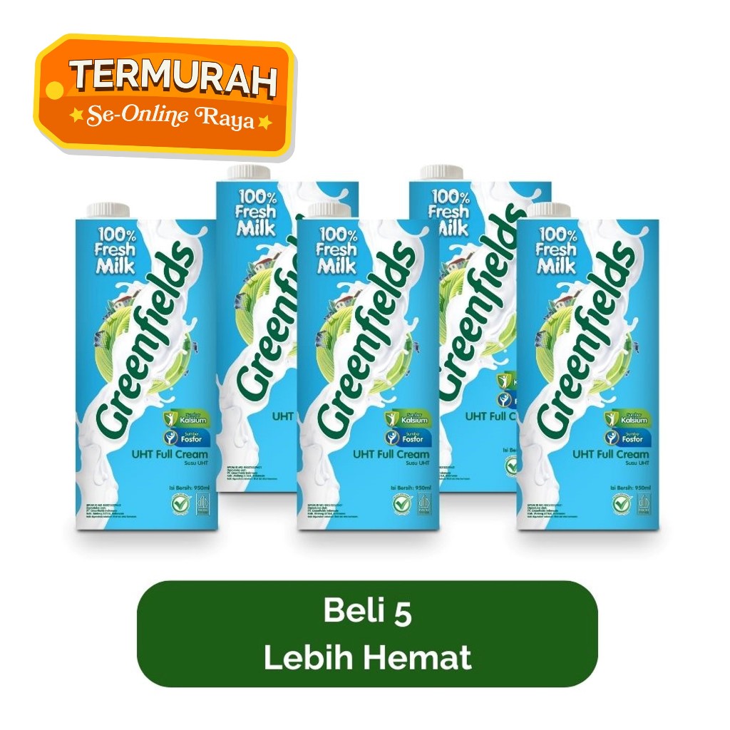 

Bundle 5 x Greenfields Susu UHT Full Cream 950 ml - 1 liter