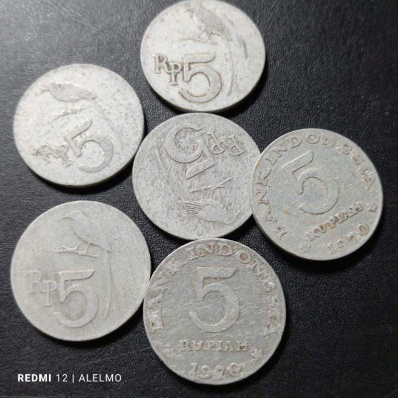 uang koin kuno 5 rupiah tahun 1970 bekas asli jelek