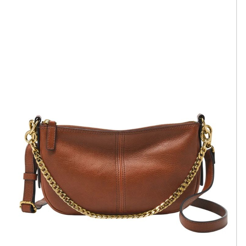 Tas Slempang Wanita Original Fossil Jolie Baguette Small Crossbody Brown Chain Strap Bag