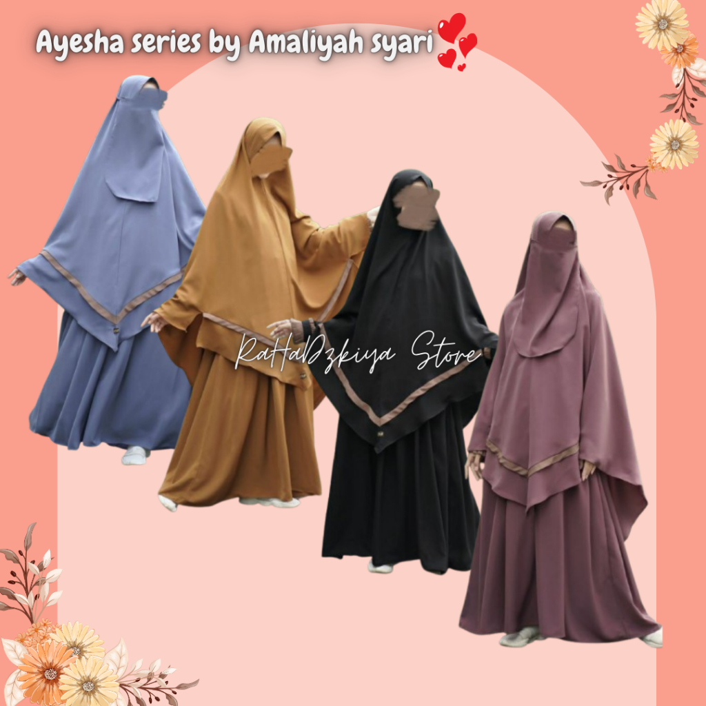 Set Gamis syar'i khimar cadar ready stok size M Ayesha by Amaliyah Syar'i bs COD