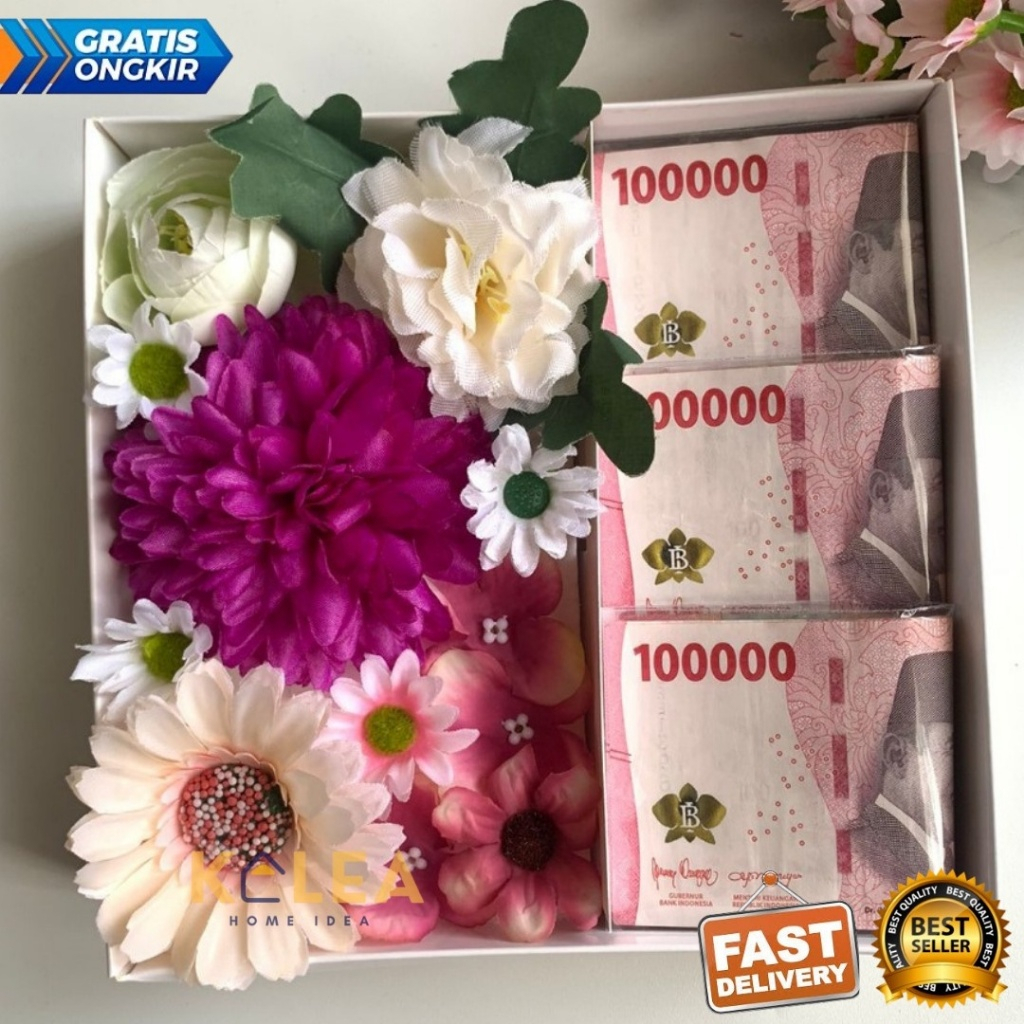 Buket Uang Asli Pecahan 50rb dan 100rb (300rb, 500rb, 1jt) Buket Wisuda - Buket Ultah Box Uang Asli