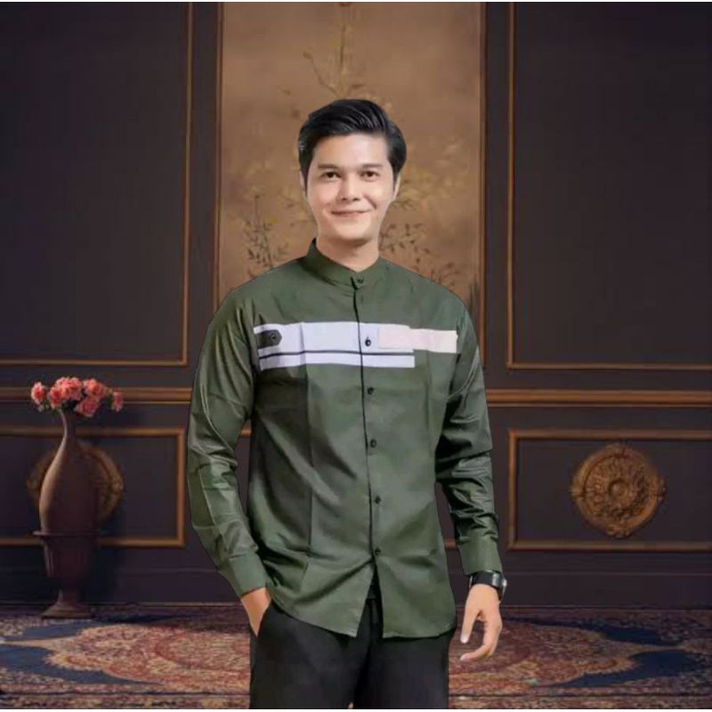 Baju Koko Pria Dewasa Lengan Panjang Saku Bawah Kanan Kiri
