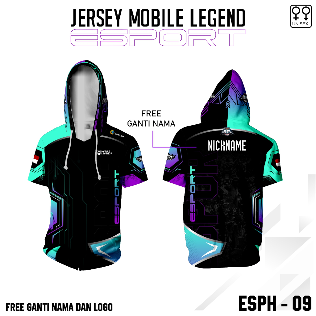 Jersey hoodie esport ML baju gamers lengan pendek