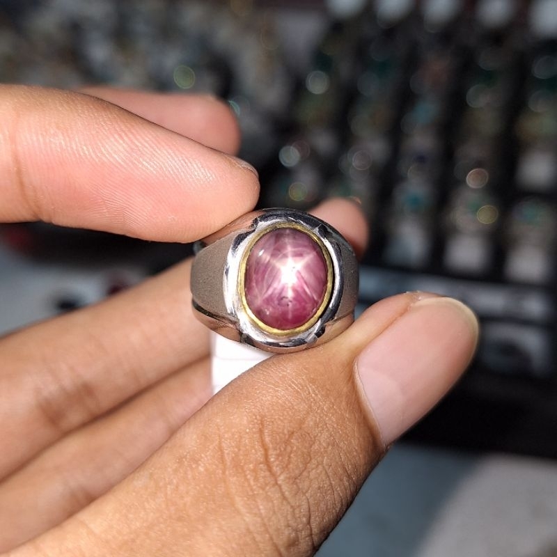 BATU CINCIN RUBY STAR RING MONEL DOP KOMBINASI