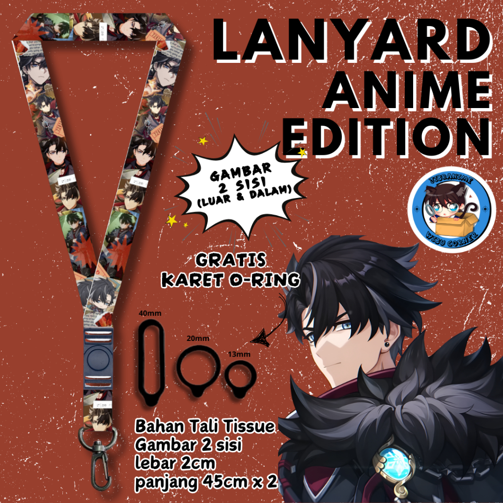 

Lanyard Panjang Anime 2 Sisi / Wriothesley Genshin Impact / gantungan kunci layard keychain