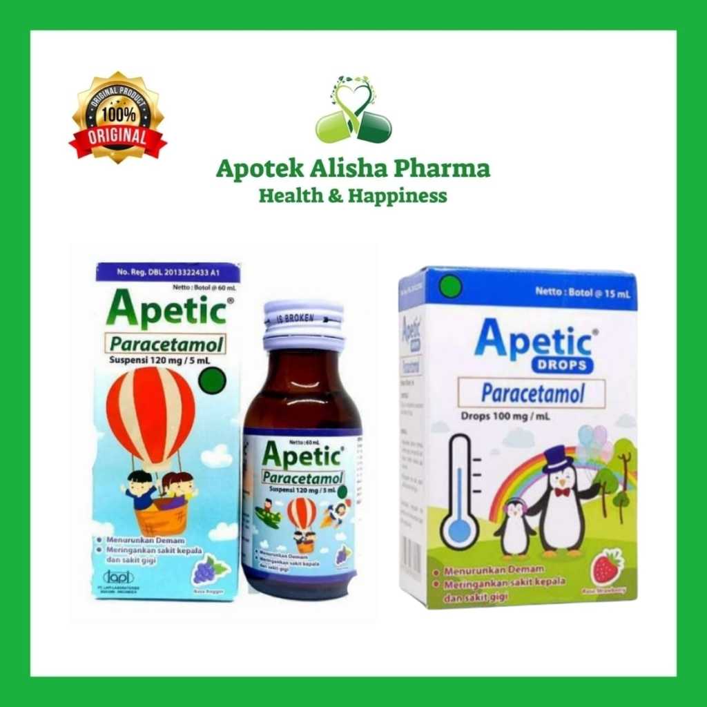Apetic Sirup 60ml / Apetic Drops 15ml - Apetik Paracetamol Obat Panas Demam Bayi / Sakit Gigi Anak R