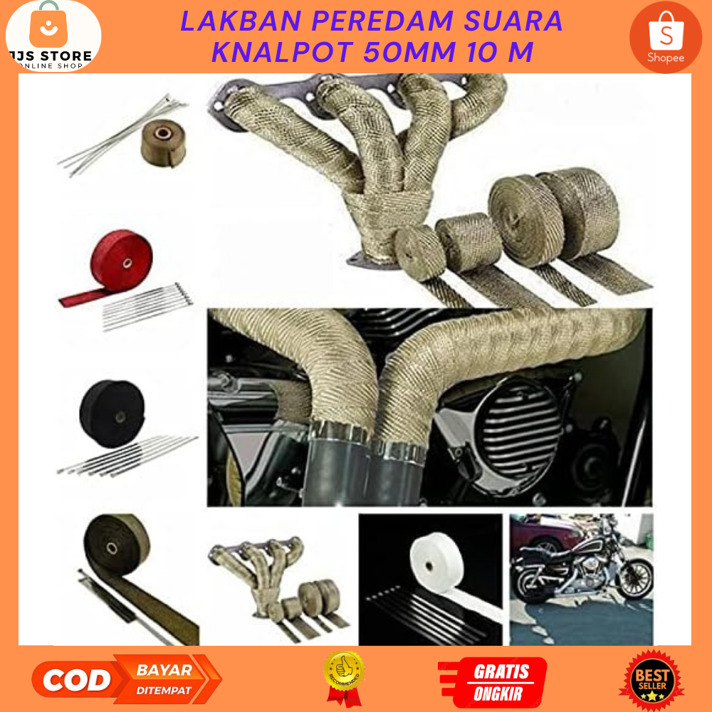 Exhaust Wrap Lakban Peredam Panas Knalpot Motor  dan Mobil 50MM 10M / Pembungkus Knalpot Motor dan M
