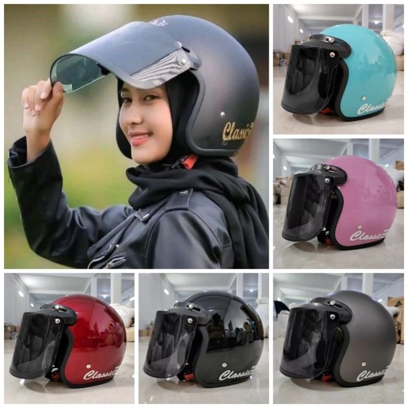 HELM BOGO GARIS CLASSIC RETRO FULL LEHER HELM COWOK CEWEK DEWASA ORIGINAL