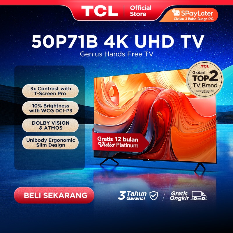 [4K Hands Free Google TV] TCL 50 Inch P71B - Smart UHD - T-Screen - HDR 10+ - Dolby Atmos/Vision - U