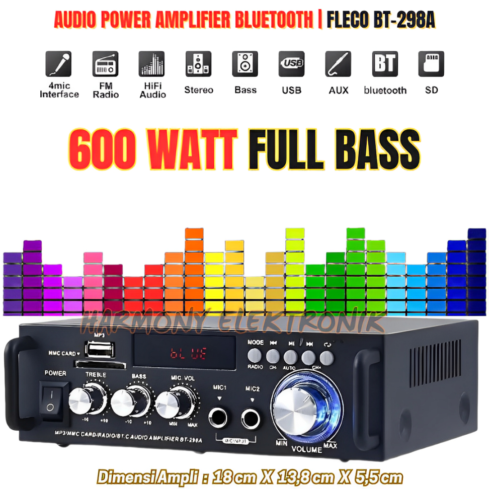 AMPLIFIER BLUETOOTH FLECO BT298A | Audio Power Amplifier 600W Full Bass Fleco BT-298A - Amplifier Bl