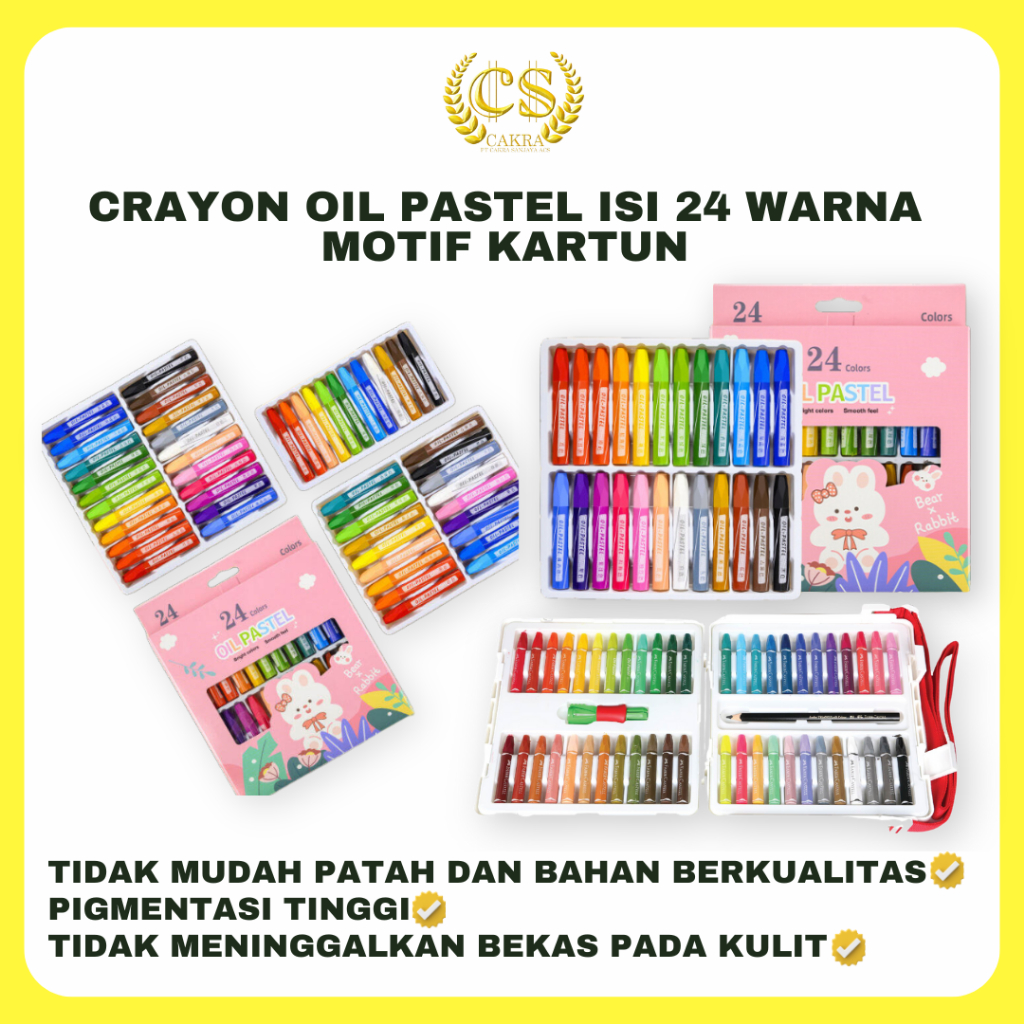 

Crayon Oil Pastel Isi 24 Warna Motif Kartun Perlengkapan Mewarnai Anak / Set Krayon Pigmentasi Tinggi Aman Untuk Anak