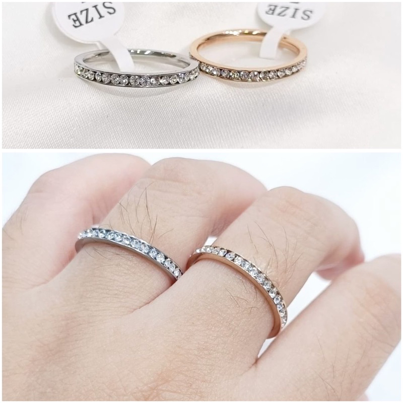 Cincin titanium tipis full diamond 1 baris