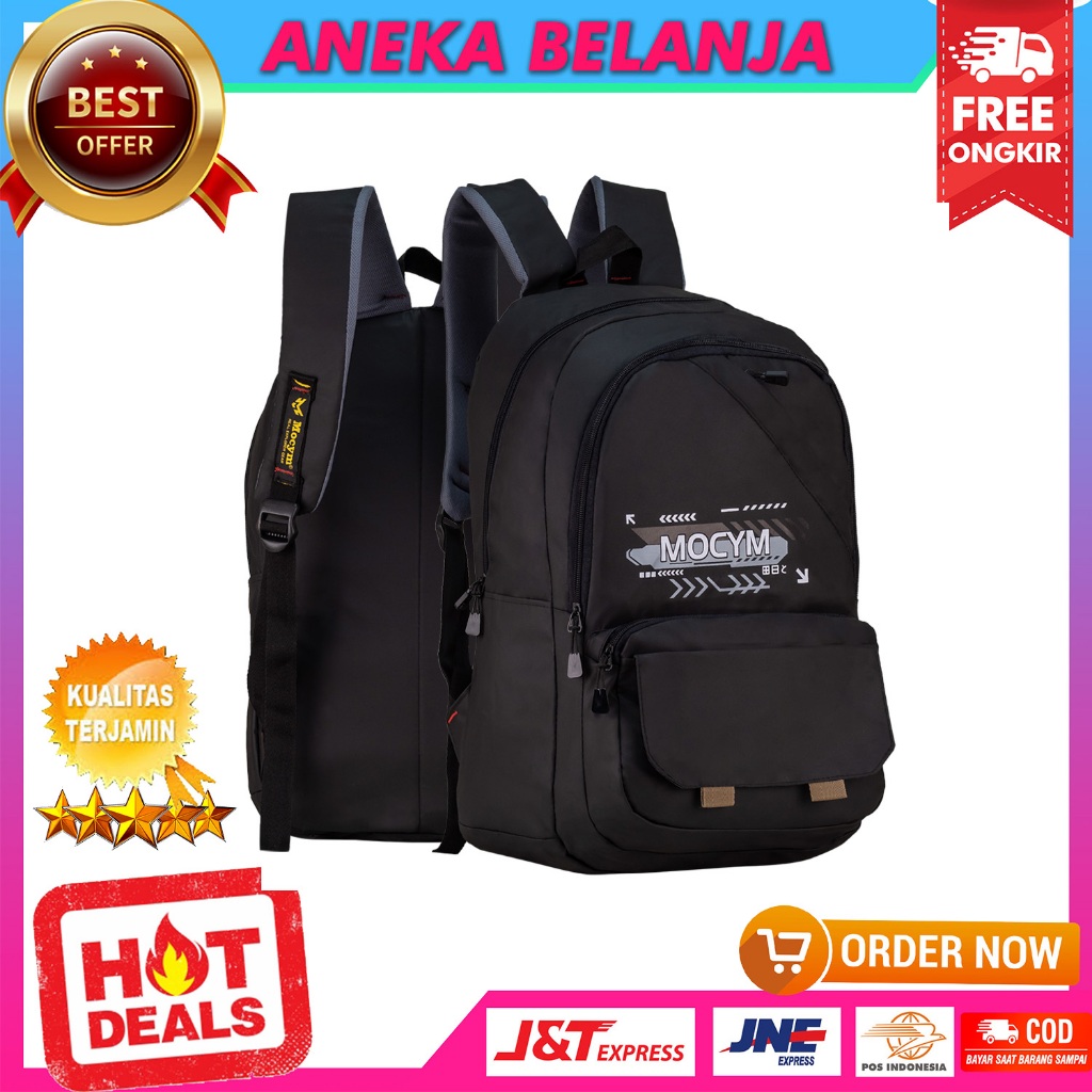 Ransel Backpack Cowok Cewek Unisex Model Mocym Poke Warna Hitam Tas Gendong Sekolah SD SMP SMA Murah