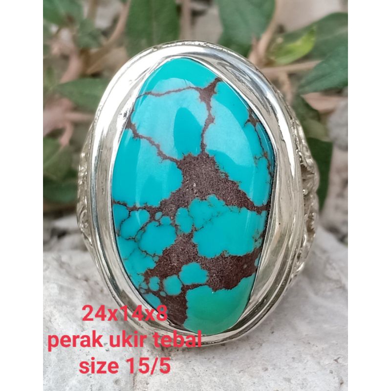 Pirus urat merah ceplok kuro ring perak  ukir tebal