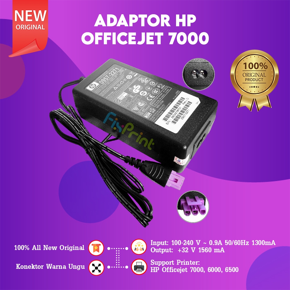 FixPrint Adaptor Power Supply Printer HP Officejet 7000 6500 6000 Original Konektor Ungu