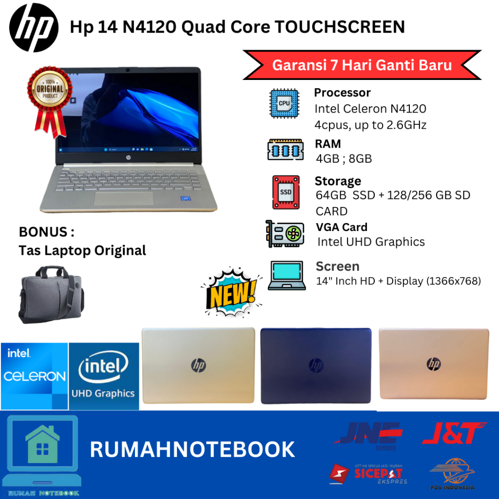 Laptop Baru Hp 14 Intel N4120 Touchscreen Rosegold SILVER BLUE