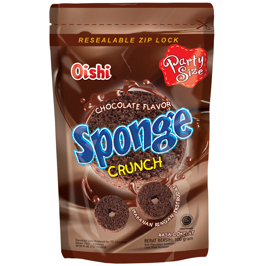 

OISHI SPONGE 100gr COKELAT UBI CEMILAN MAKANAN RINGAN EKSTRUDAT RESEALABLE ZIP LOCK HALAL ECERAN ECER 100 gram